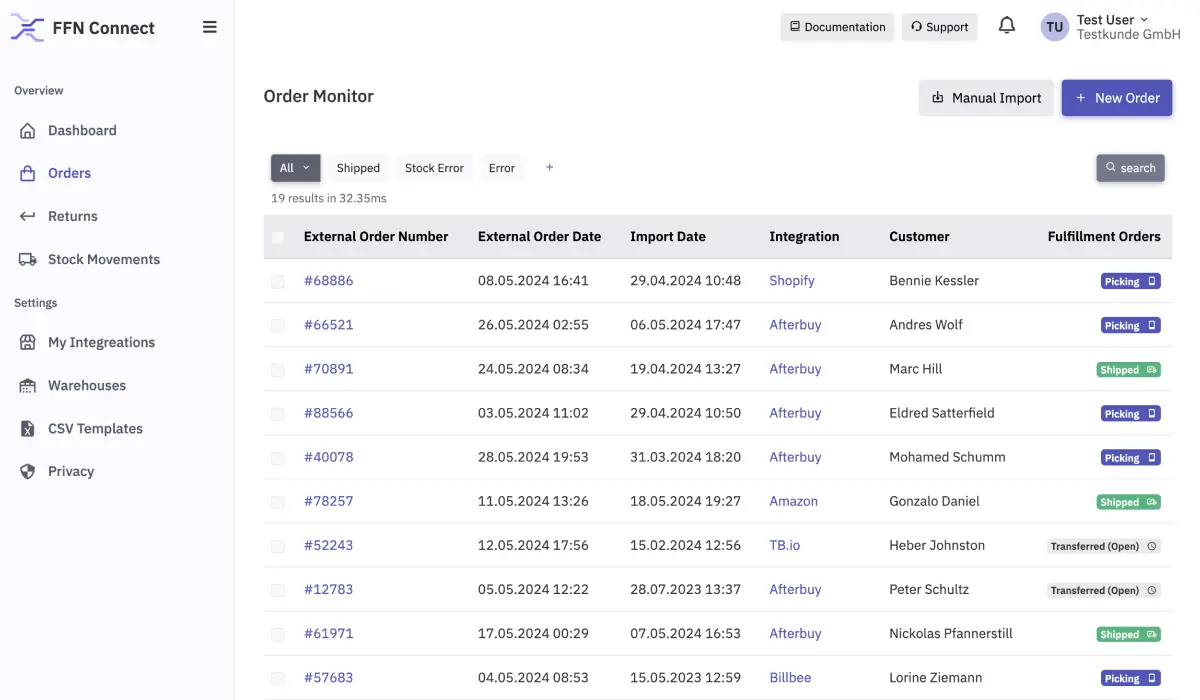 Bestellungen abrufen